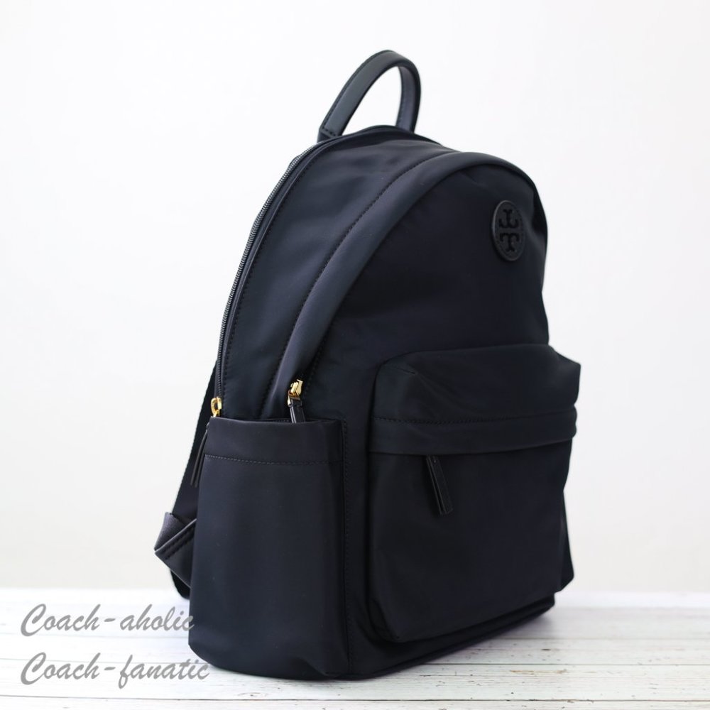 NWT Tory Burch Ella Logo Dual Zip Compartment Nylon Backpack in Black - Picture 4 of 13